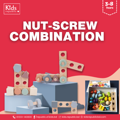 Premium Quality Wooden Nut-Screw Combination- Montessori Educational Toy | 3+|  Many Modelling Toy |