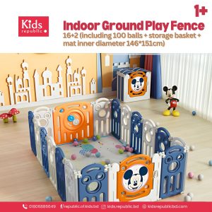 Indoor Ground Play Fence | 14+2 (including 100 balls + storage basket + mat inner diameter 146*151cm)|
