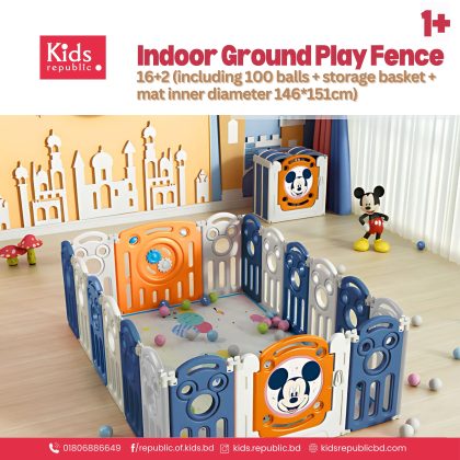 Indoor Ground Play Fence | 14+2 (including 100 balls + storage basket + mat inner diameter 146*151cm)|