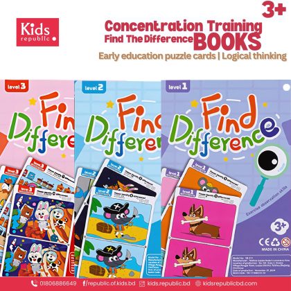 Find The Difference Puzzle Books- 3 Books+ 6 Pens Set Early Educational Cards