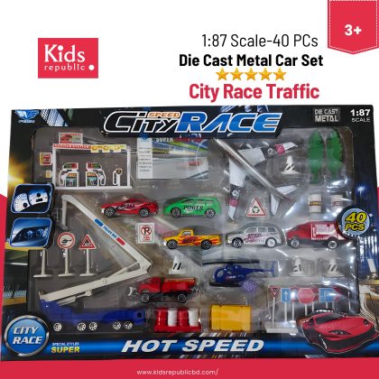 City Traffic Alloy Cars Set With Accessories – 40 Pcs Set