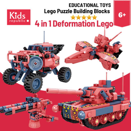 Kaizhi Sci-Fi Military Mech 4-in-1 Shadow Blade Dual Cannon Tank Anti-aircraft Cannon Storm Fighter Assembly Building Block Toy – 6+