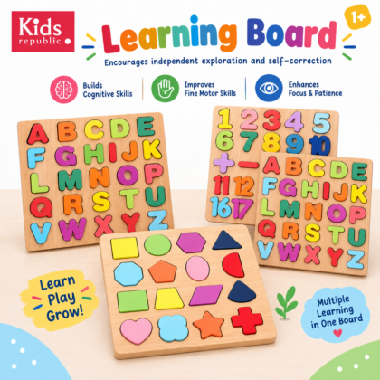 3 Montessori Learning Board Combo | ABC, 123 & Shape Puzzle | Age 1+